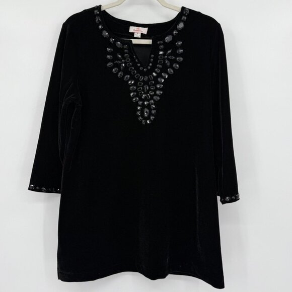 VTG Quacker Factory Womens Black Velvet WitchyGoth Top Medium Romantic Goth Vamp - Picture 1 of 8